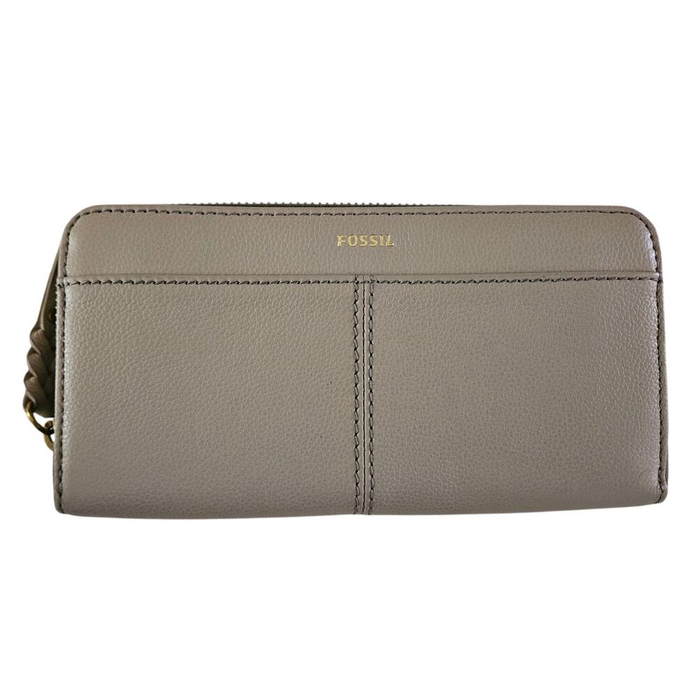 Fossil Women Tan Leather Zip Up Wallet